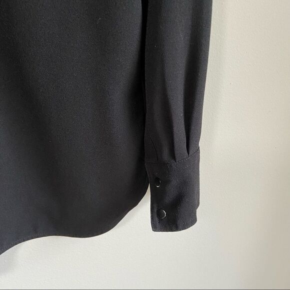 Willi Smith Black Long Sleeve  Blouse with Faux Collar & Hidden Buttons Medium - Picture 5 of 8